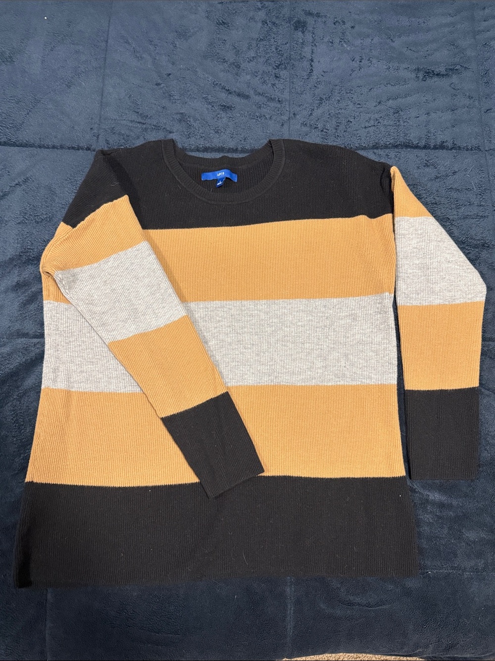 Apt. 9 Women's Striped Crewneck Sweater in Black, Tan & Light Gray